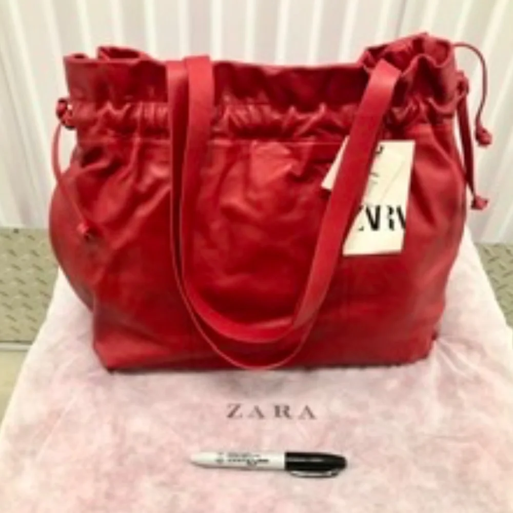 ZARA Real LEATHER Tote Shoulder Bag, M, NWT